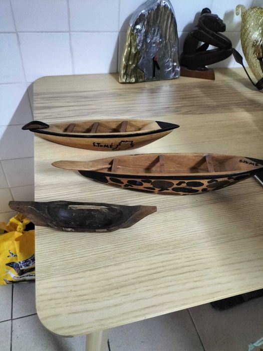 Conjunto de 3 barcos madeira