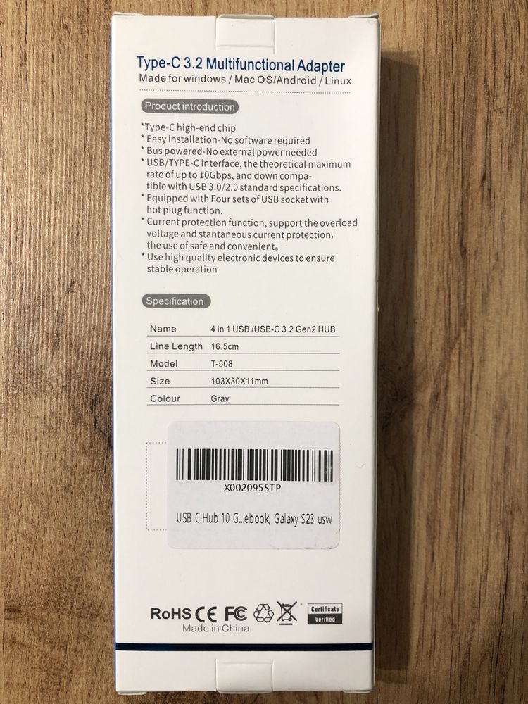 Hub szybki Adapter 4 w 1, 2 x USB 3.2 10 Gbps, 2 x USB C 10 Gbps