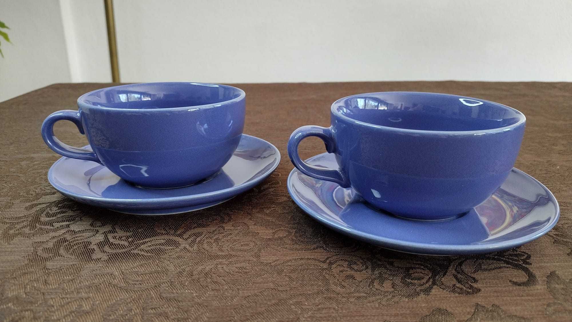 2 filiżanki 300ml z talerzykiem kolor Kobaltowy - do Kawy/ Herbaty