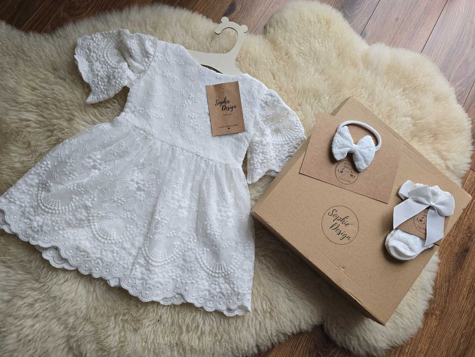 Przepiękna sukienka do Chrztu Sophie Design Holly - zestaw + GRATIS
