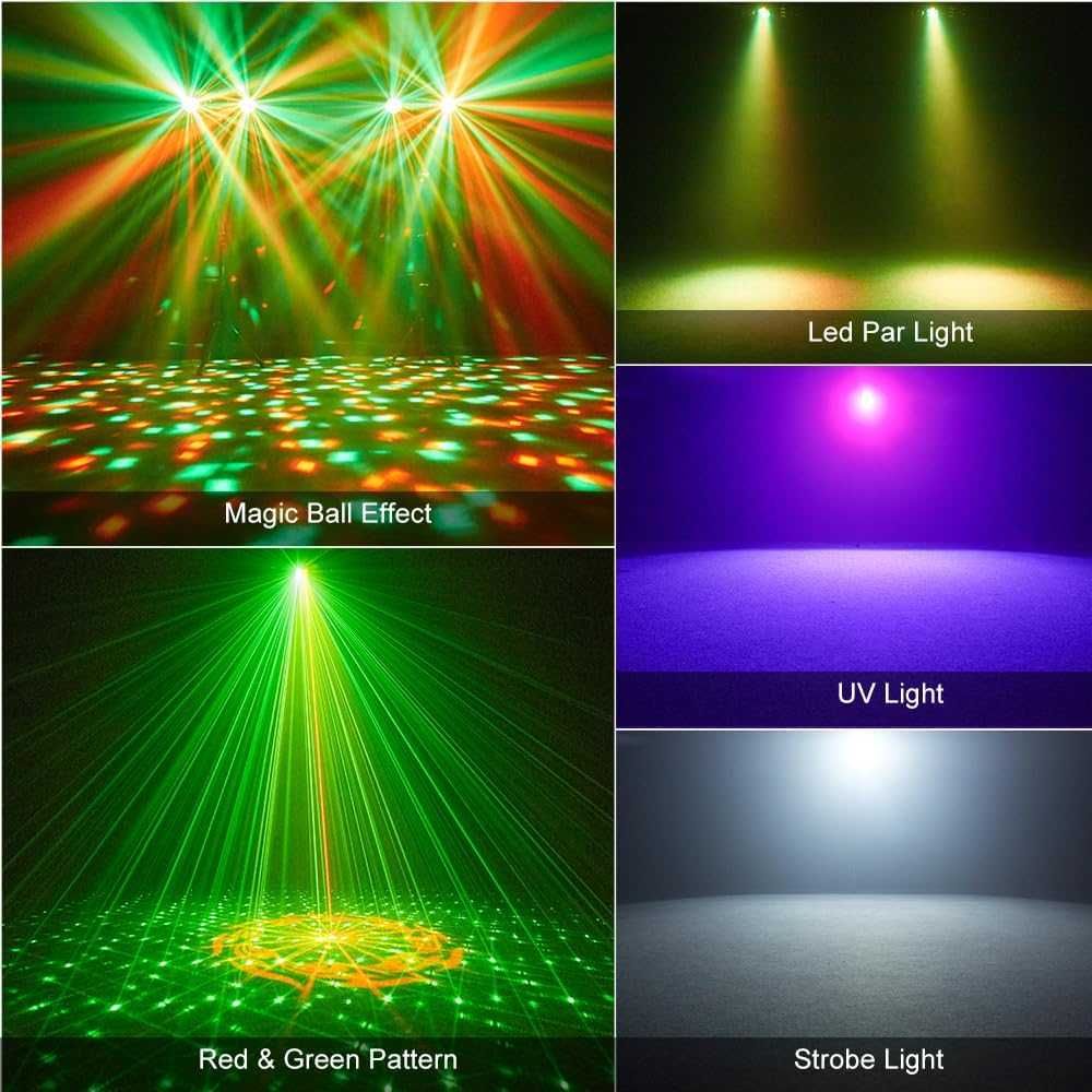 5-Efektów Belka LED Par Disco Kula Laser Strobo UV na statywie + pilot