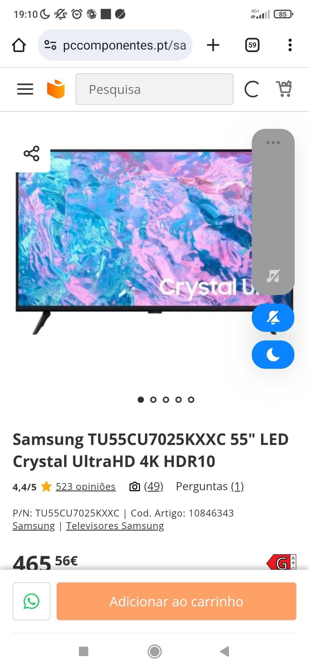 Televisão Samsung 55 polegadas promoção 300€