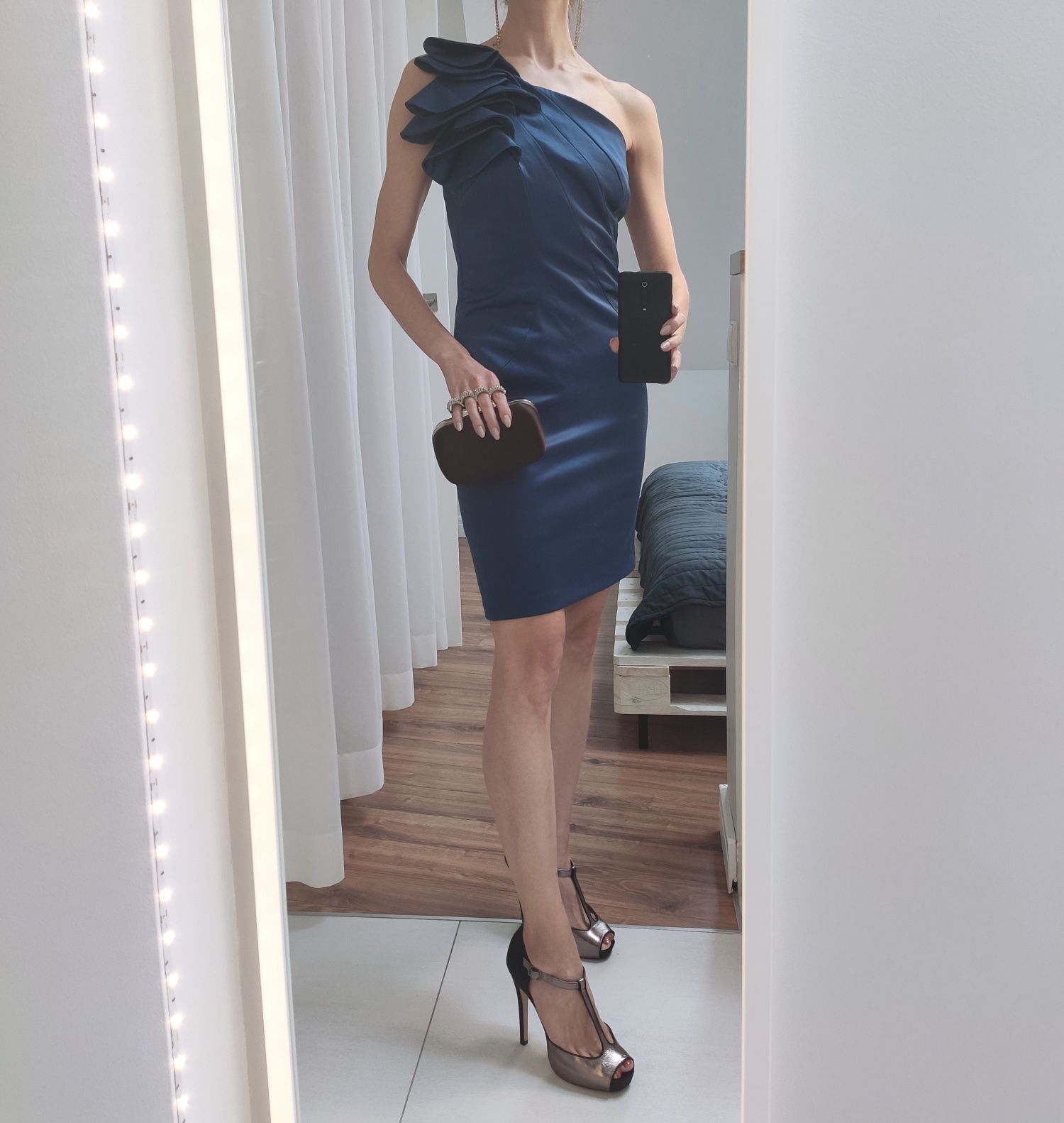 Sukienka Orsay niebieska elegancka na jedno ramię Wesele Impreza
