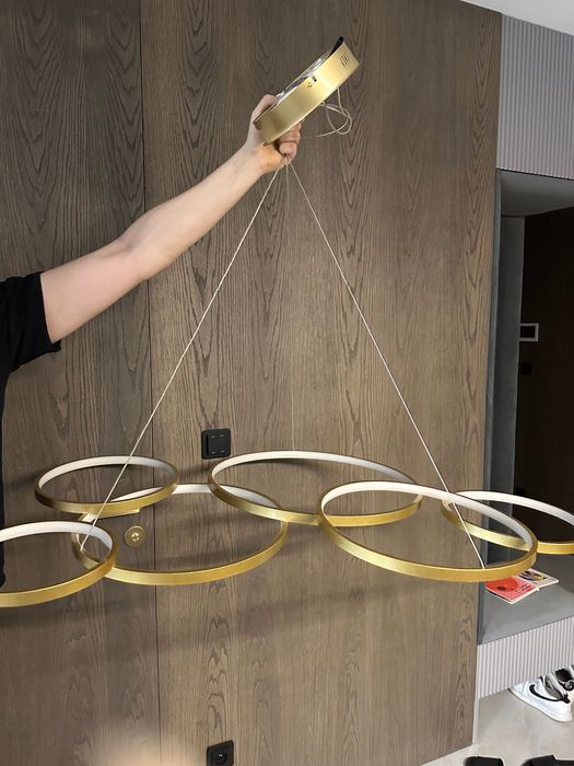 Lampa wisząca 120cm okręgi ring żyrandol  złota