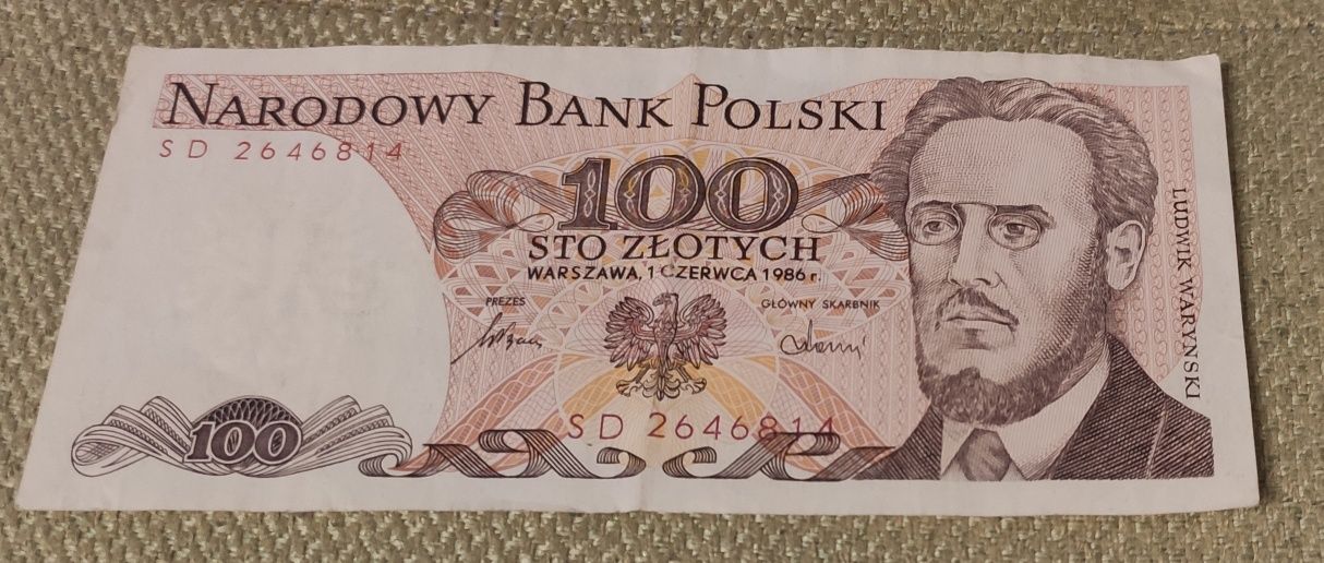 Banknot 100 zł 1986r.