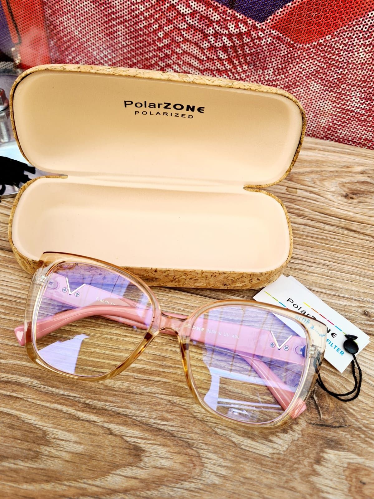 Nowe modne okulary do komputera zerówki damskie marki Polarzone róż