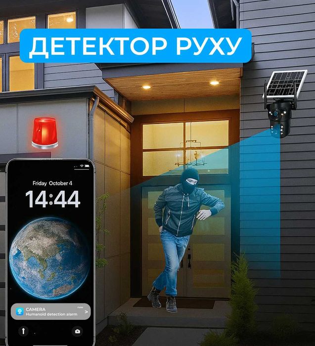 Камера автономная 4G PTZ V380 Бинокулярная солнечная панель 8МП