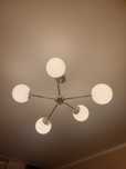 NOWA! Lampa sufitowa, kolor zloty, szkło białe matowe, 41cm od sufitu