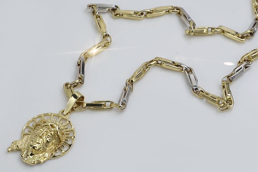 Złota zawieszka Jezus & łańcuszek ankrowy pj008y&cc062y K