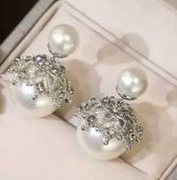 Kolczyki wkrętki perły model Dior cyrkonie luksus HIT!
