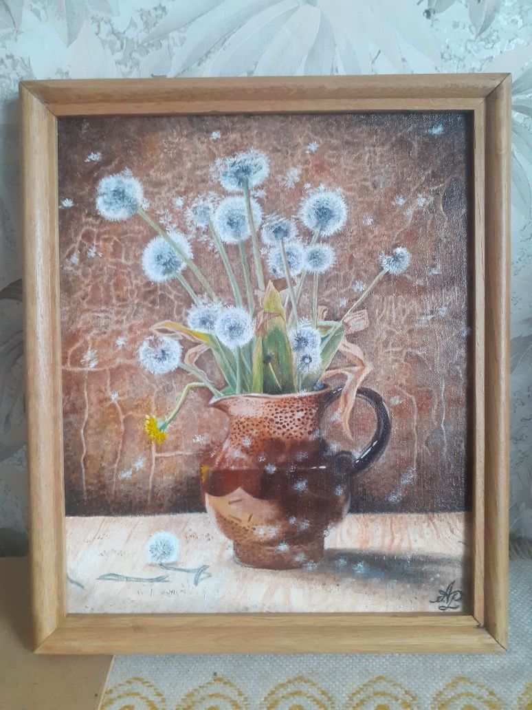 Картина живопись цветы одуванчики подарок 25х30