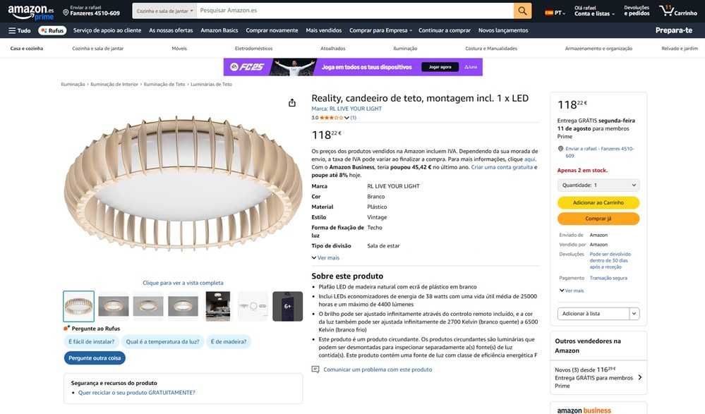 Reality Plafão LED madeira e plástico branco (280)