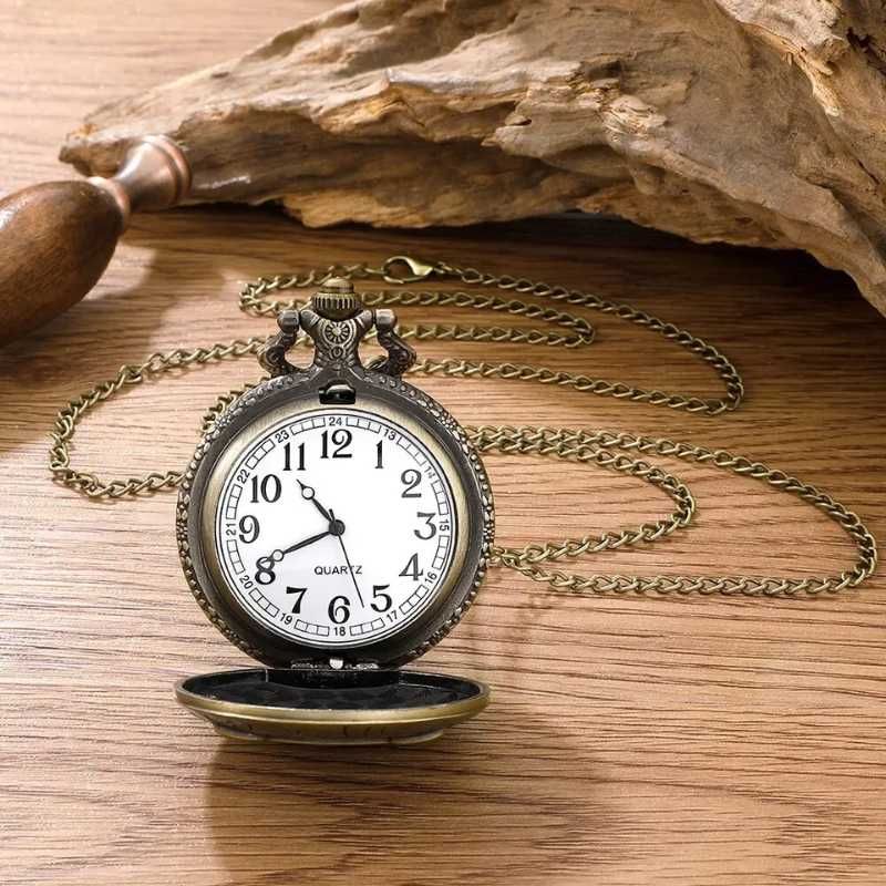 Zegar Kieszonkowy Sowa Vintage Brązowy Retro na Łańcuszku Mądra Sówka