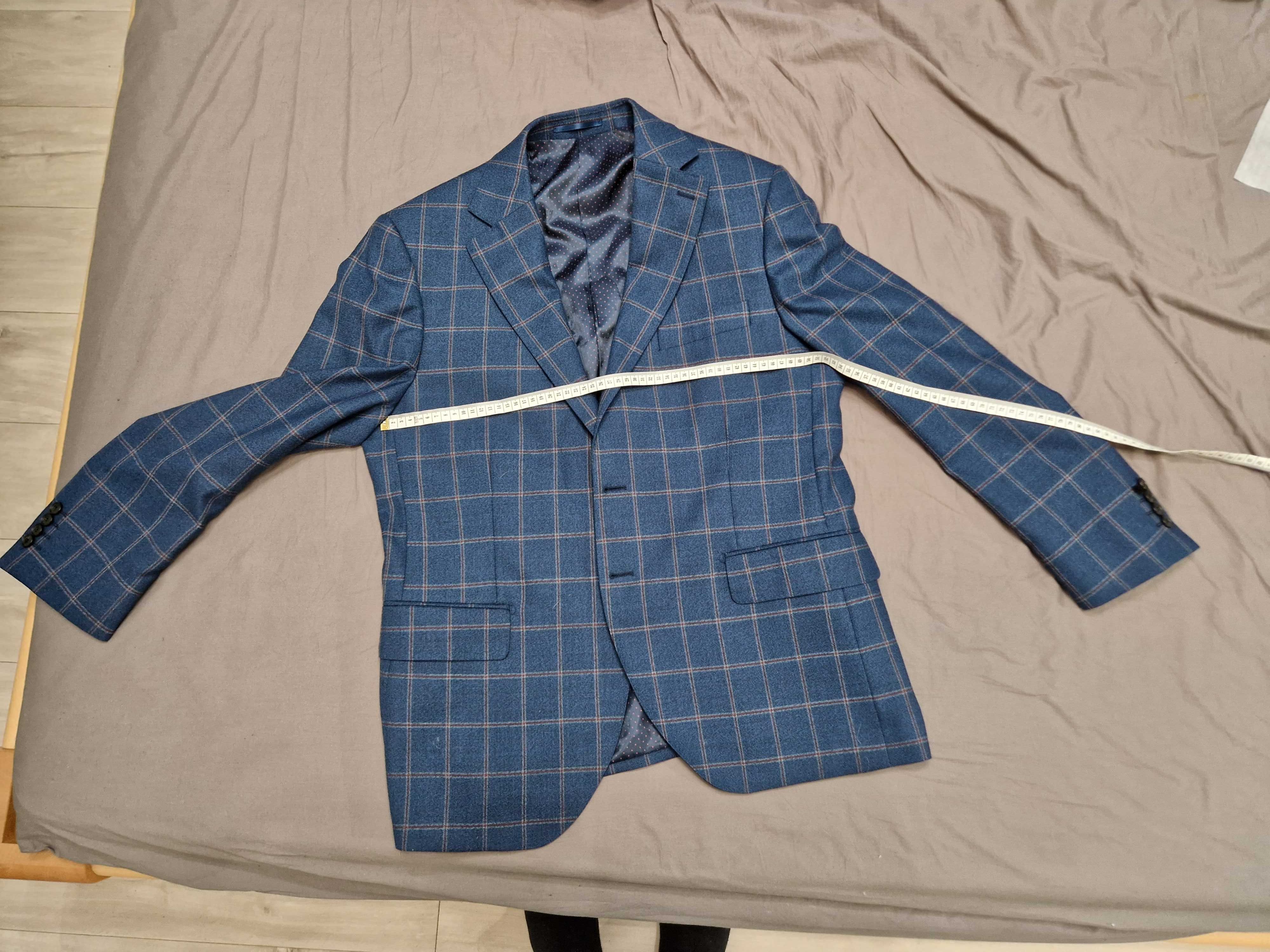 Marynarka Lancerto 176/108, 80% wełny, granat czerowo-szara krata L/XL