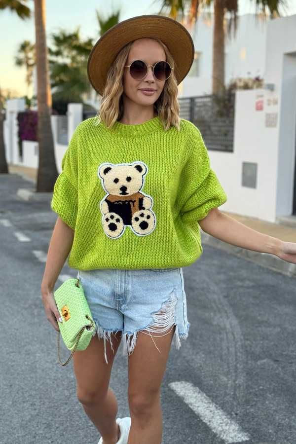 Sweter z misiem - limonka One size