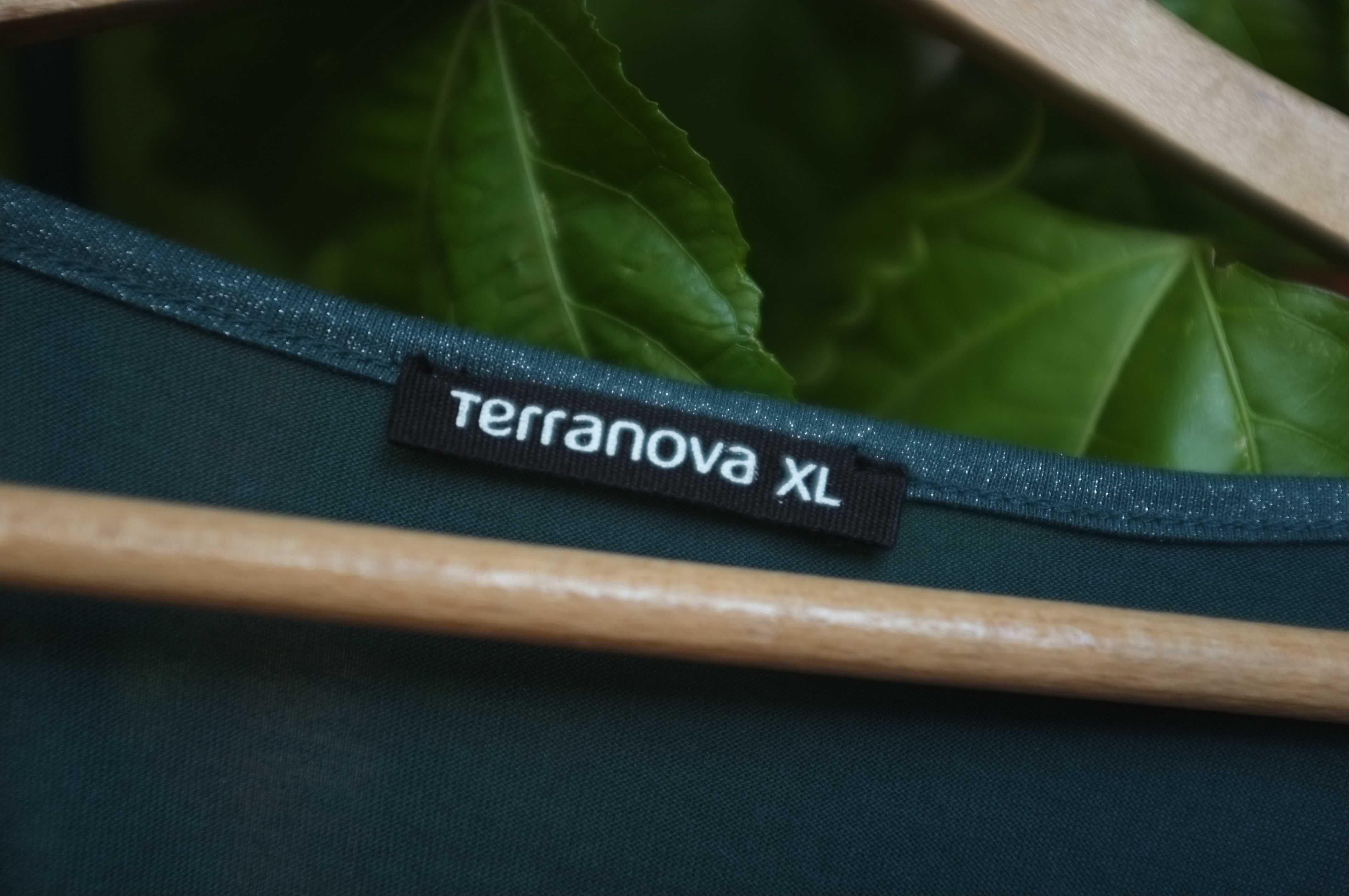 ciemnozielona butelkowa bluzka brokatowa Terranova lejąca dekolt V
