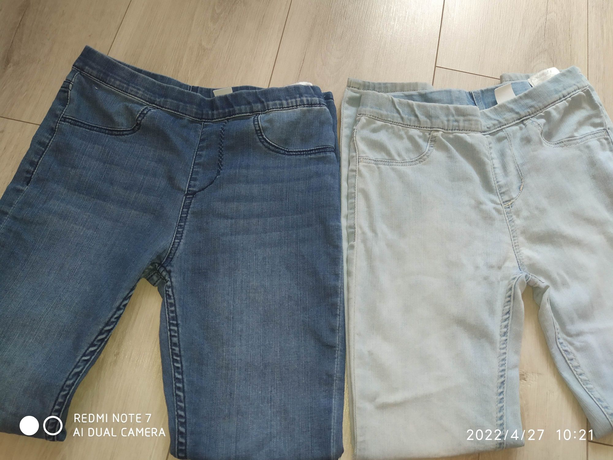 2 pary legginsy spodnie jeansowe stretch hm 134.