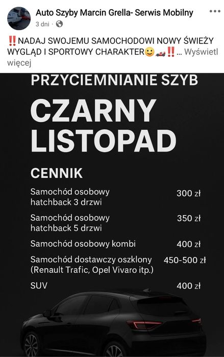 Auto szyby Chorzów. Wymiana szyb czołowych naprawa. Przyciemnianie