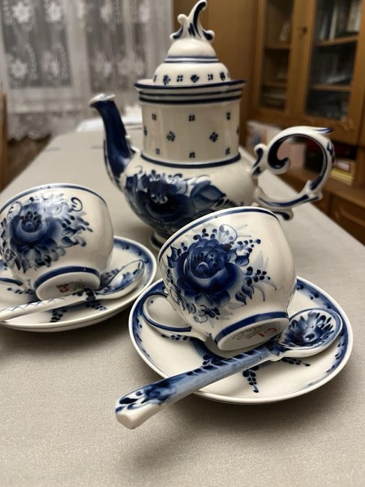 Сервіз посуд Гжель розпис ручної роботи