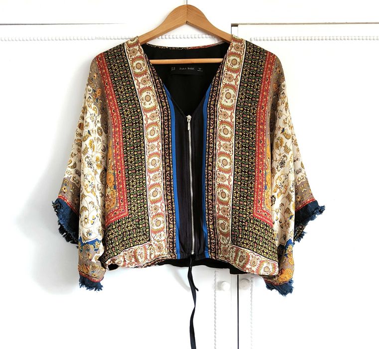 Kurtka narzutka kimono Zara XS 34 boho bohemian etno hippie kolorwe