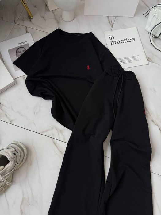 POLO RALPH LAUREN Женский спортивный костюм черный футболка штаны Скид