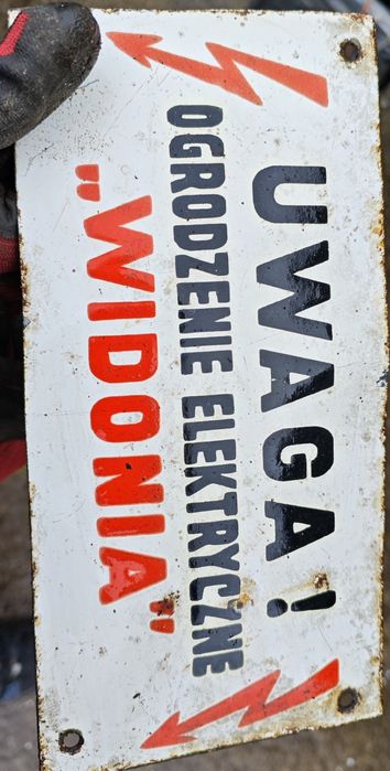 Tabliczka emaliowana uwaga ogrodznie elektryczne