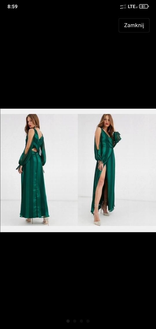 Sukienka satynowa ciemno zielona, szmaragdowa, rozmiar S