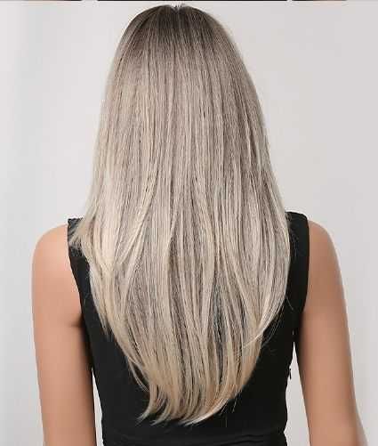 Peruka jasny blond ombre włosy cieniowane jak naturalne