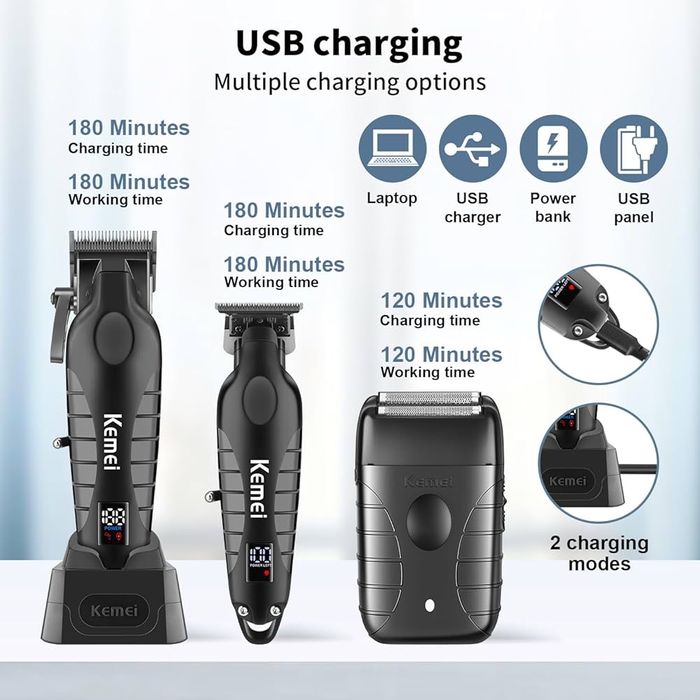 Акумуляторна машинка для стрижки, тример і бритва, набір 3в1 стрижка