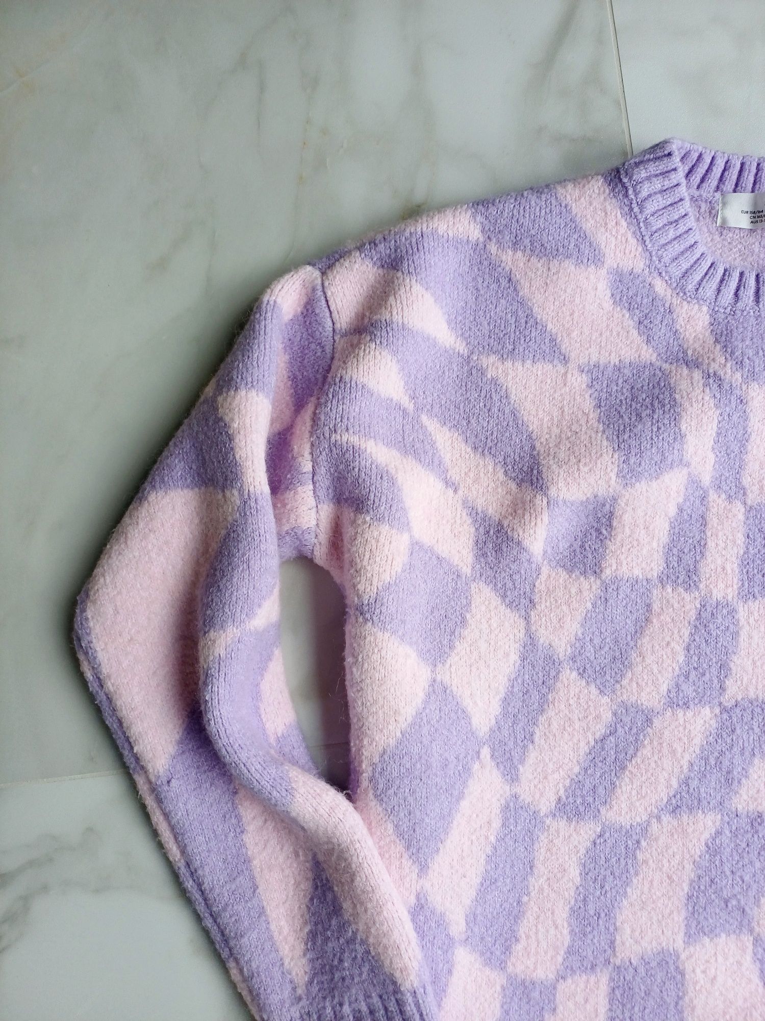 H&M sweter sukienka fioletowa pudrowa dzianinowa wełna sweterkowa S 36
