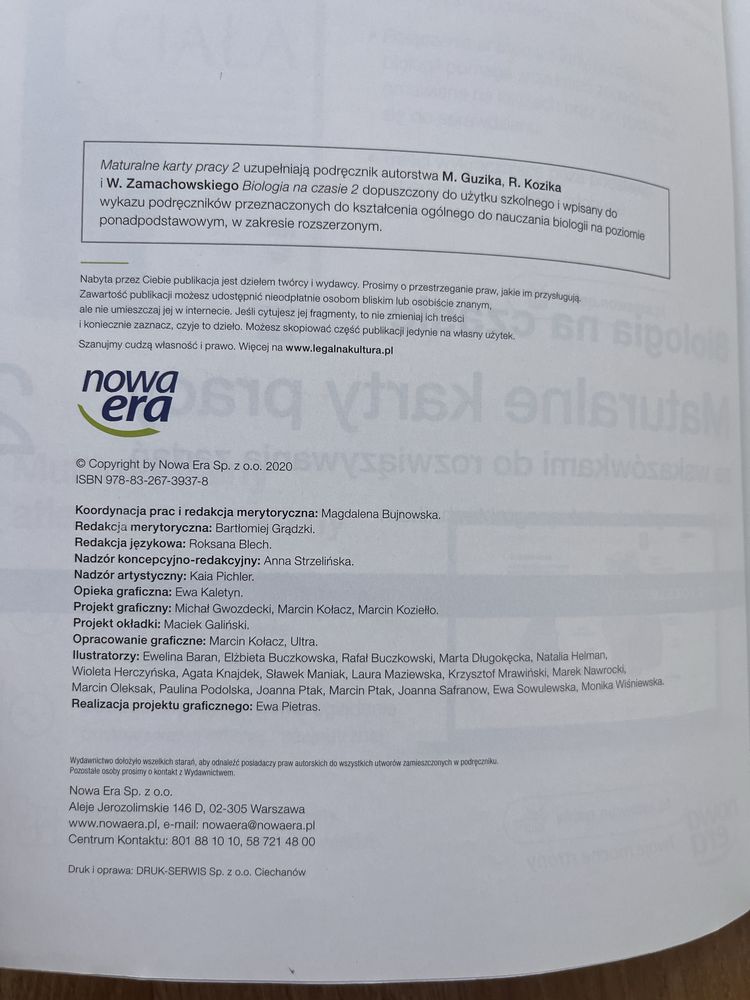 Biologia na czasie 2 maturalne karty pracy Nowa Era