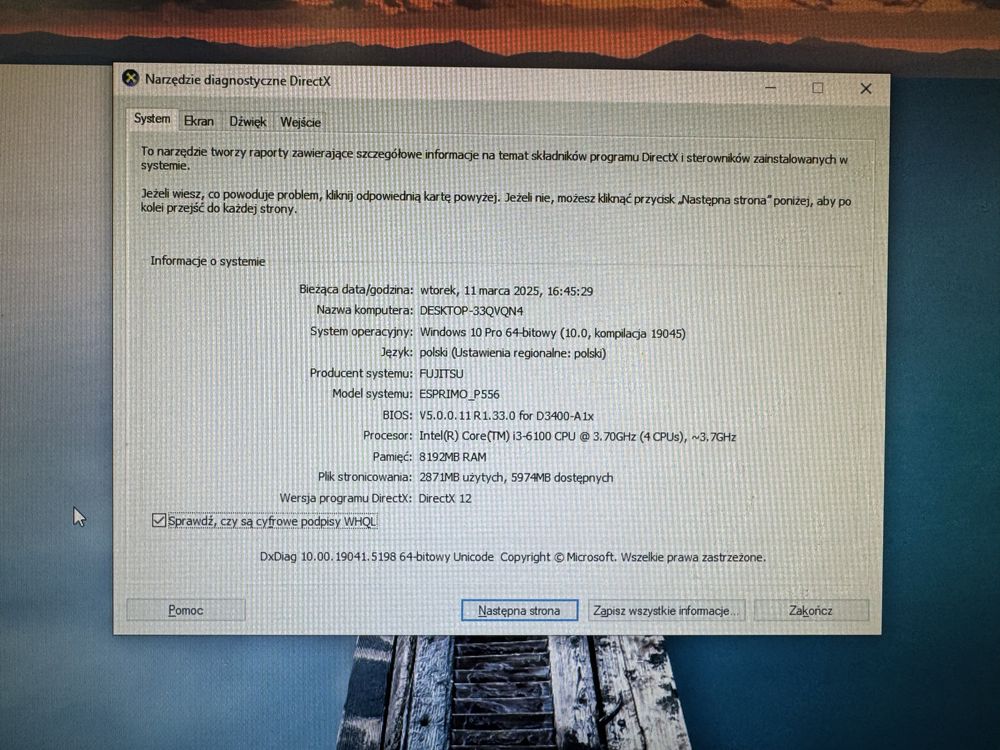 Komputer Stacjonarny Fujitsu Esprimo P556 i3-6100 8GB 128GB SSD
