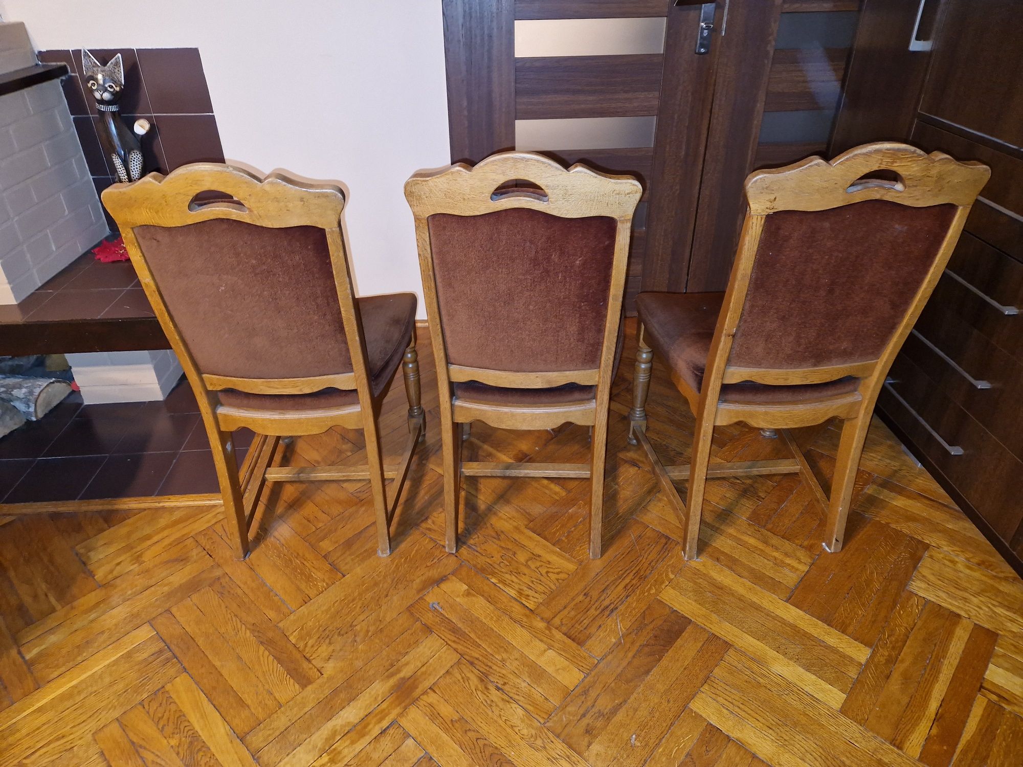 Krzesła dębowe 6 szt, lite drewno, siedzisko sprężyny