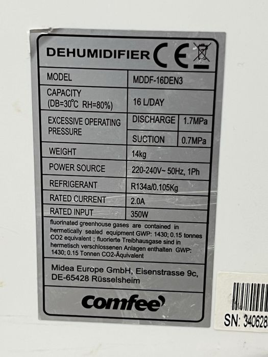 Comfee MDDF-16DEN3 osuszacz powietrza 350W 16l/24h