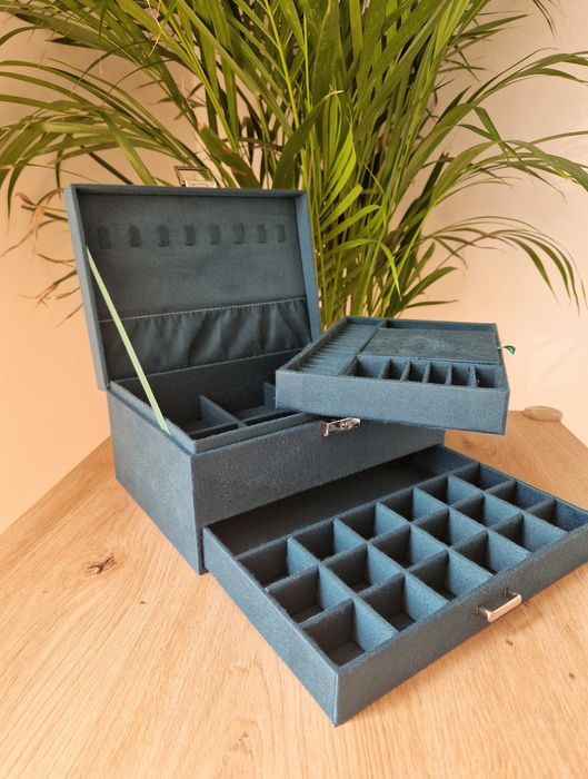 Szmaragdowy luksusowy kuferek na biżuterię z kluczykiem nowy duży XXL