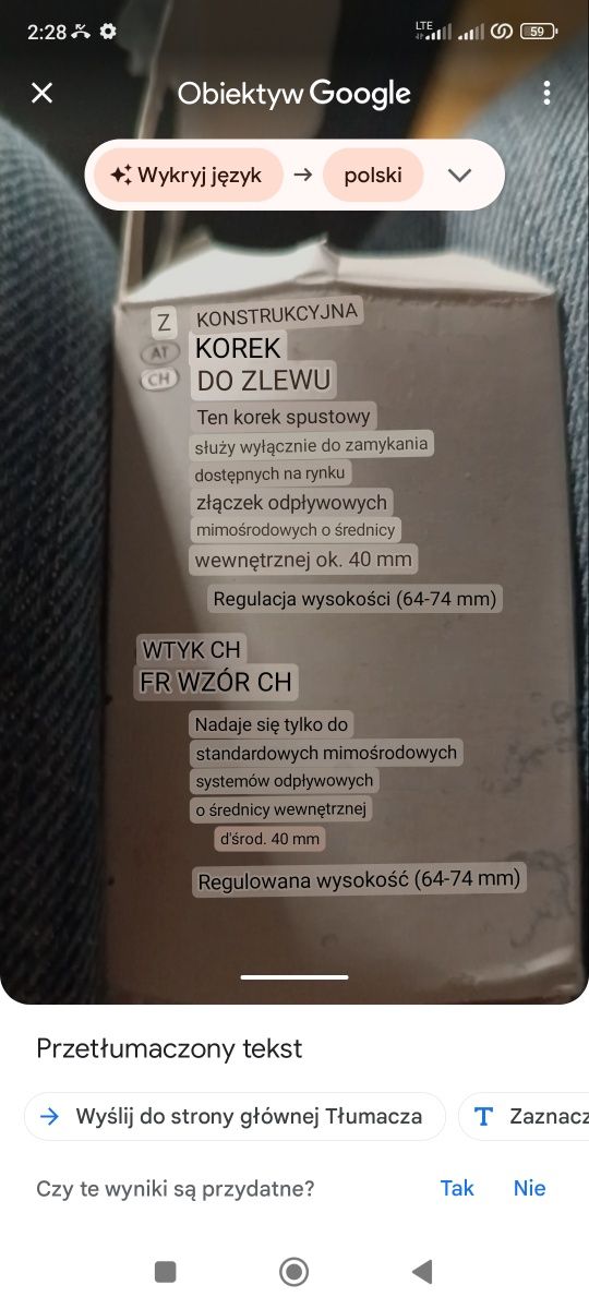 Korek spustowy zlewu zamykający dwie szt