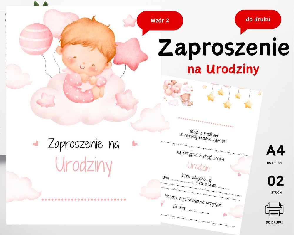 Zaproszenie na Urodziny Roczek Pierwsze Urodziny dziewczynka do druku