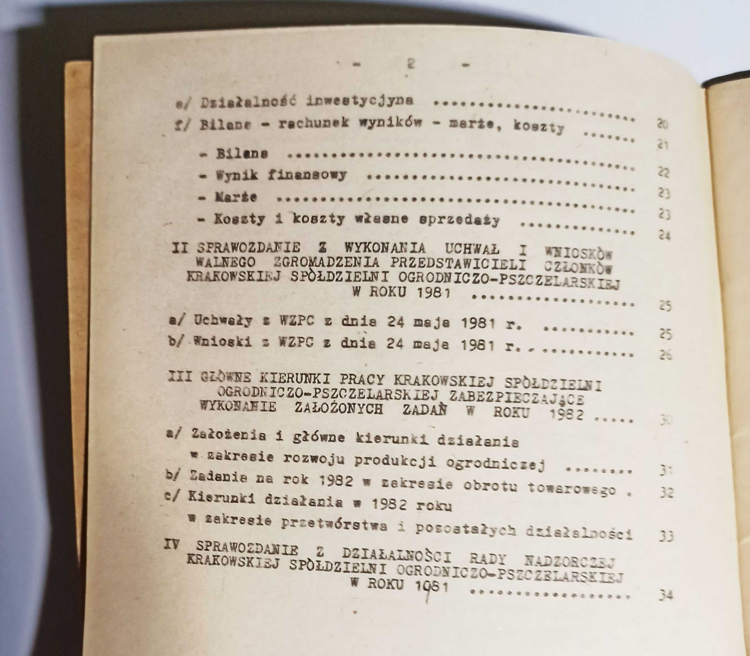 Pszczelarstwo - Spółdzielnia w Krakowie Sprawozdanie za 1981 r.