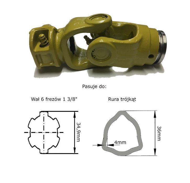 Przegub wałka WOM 27x70 rura trójkąt, 6 frezów 34,9mm (1 3/8") 460Nm