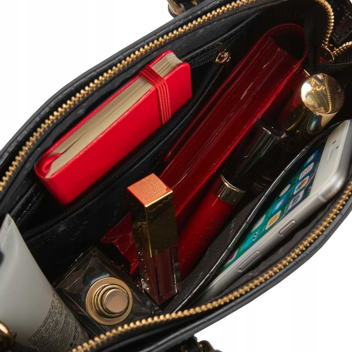 Torebka damska BETLEWSKI Czarna Lakierowana Zwierzęcy Wzór Pasek