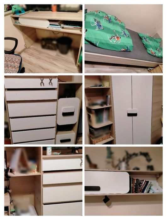 Zestaw mebli młodzieżowych, szafa narożna, łóżko, biurko, dąb sonoma