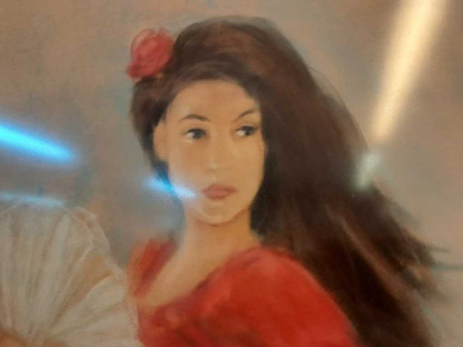 Obraz pastele na papierze w ramie, kobieta Seniorita tancerka flamenco