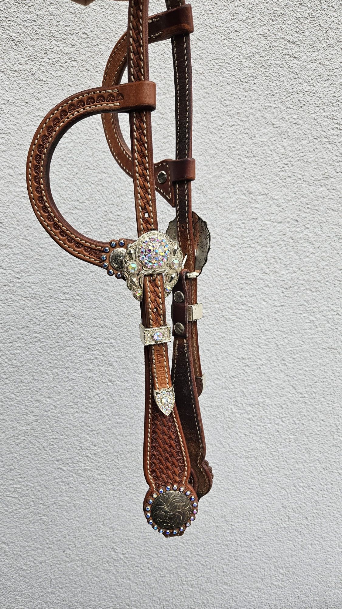 Ogłowie western show swarovski na dwoje uszu