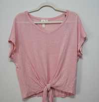 H&M bluzka top z lnem w serek węzeł 34 XS U366