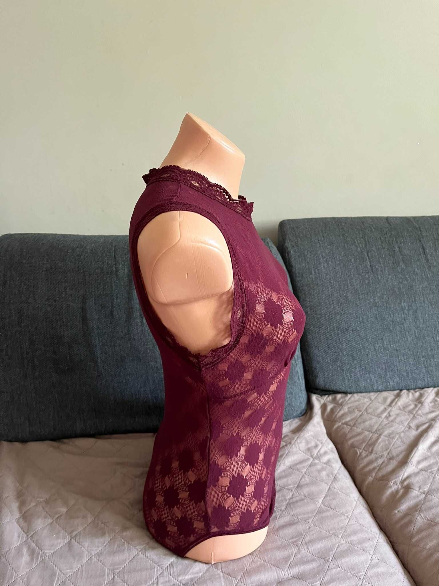 Body koronkowe S/M bordowe przeswitujace