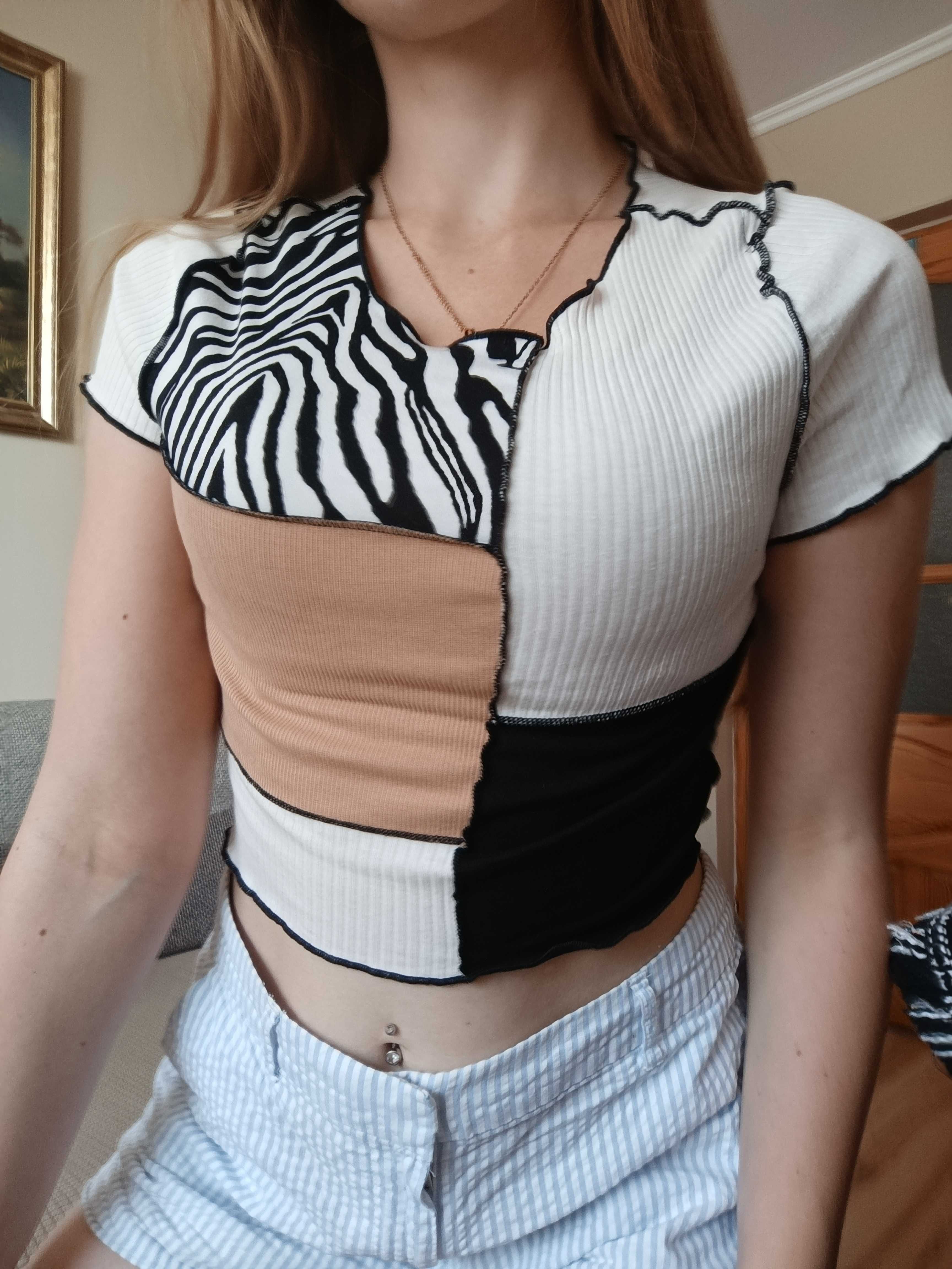 Crop top zebra łączony prążkowany 2000s m 38