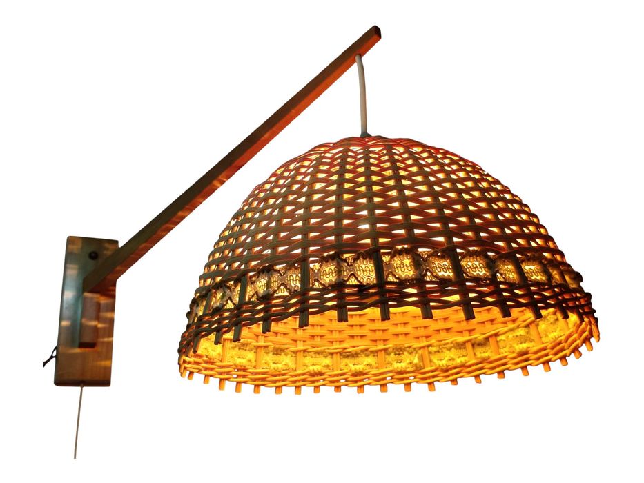 Kinkiet skandynawski, ratan, mid-century modern, lata 60.
