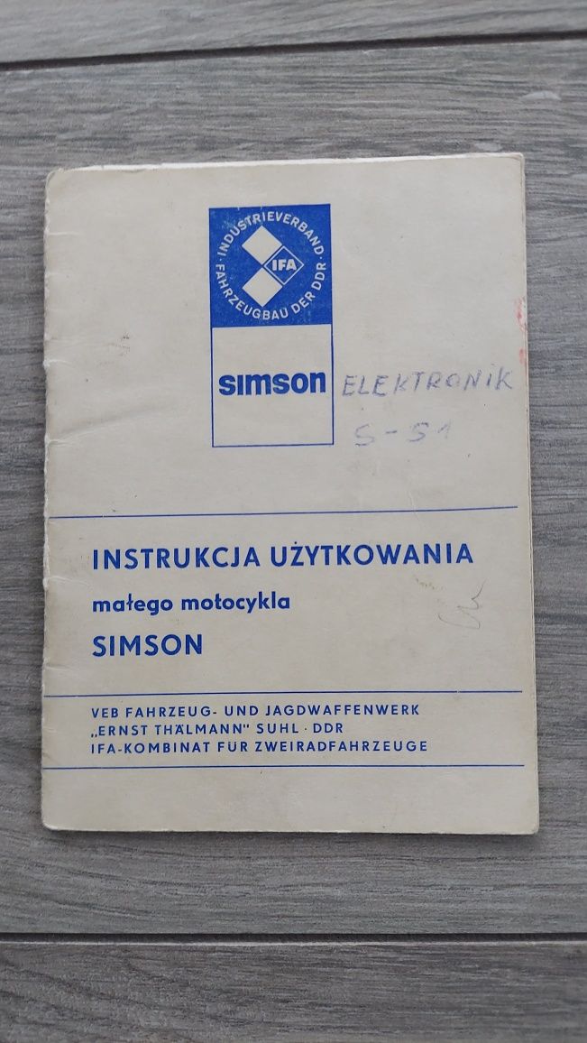 Instrukcja obsługi katalog książka poradnik simson s51 ddr