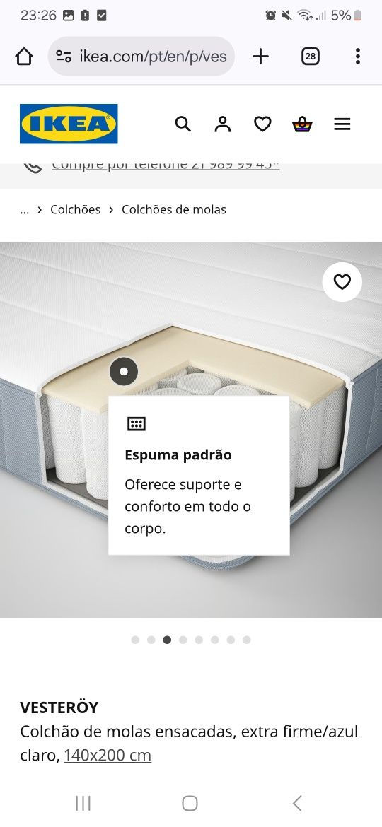 Colchão molas Vesteroy extra firme IKEA 140*200 cm