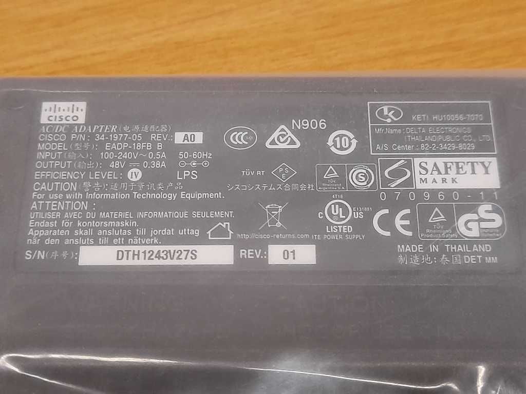 Cisco EADP-18FB AC/DC Adapter 48V 0.38A 50/60Hz